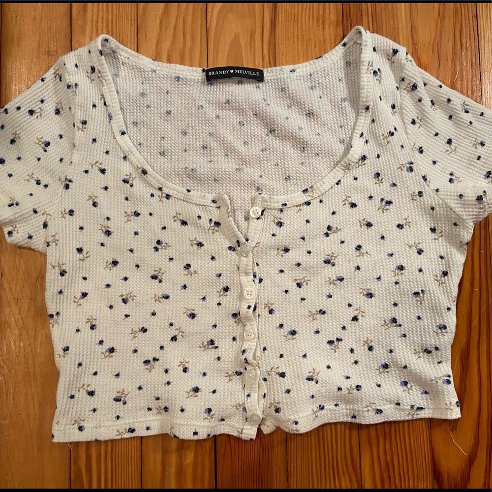 Brandy Melville cropped floral button top